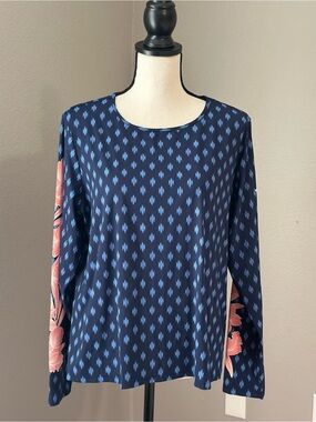 Lands' End Navy and Light Blue Rash Guard Coastal Beach